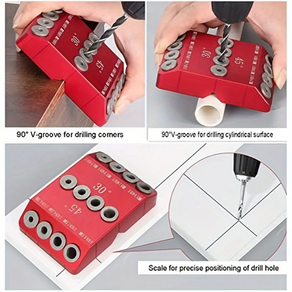 Metal Drill Guide Jig 30° 45° 90° with Allen Wrench – Precise Multi-Angle Drilling for Cable Railing, Lag Screw, Deck Post & Stair Handrail Installation
