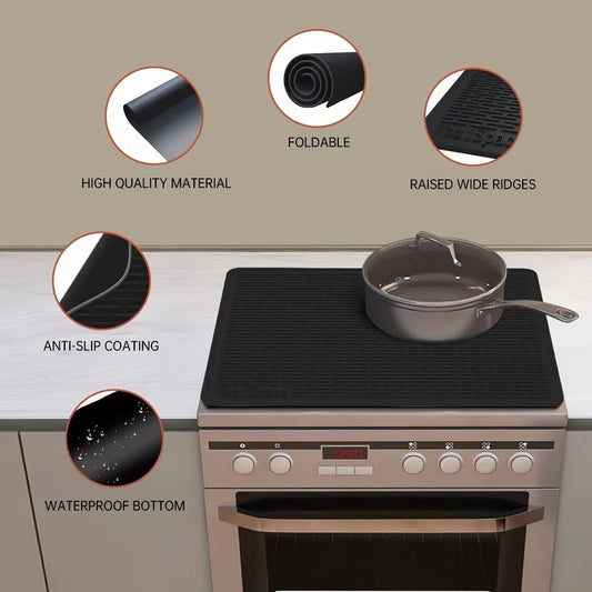 Silicone Stove Top Cover Mat, 28 x 20 Inches, Black, Rollable Cooktop Protector