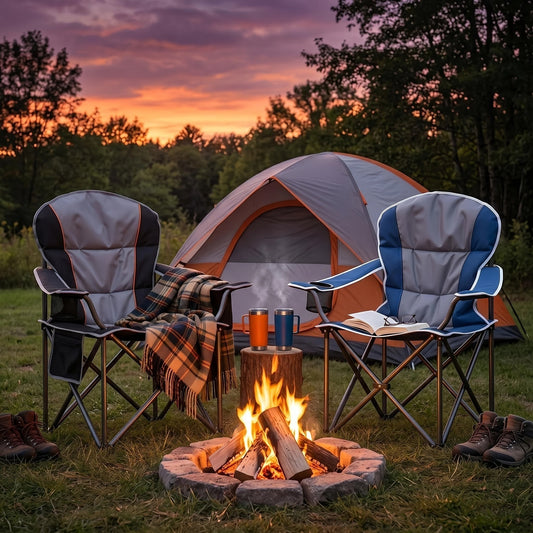 Folding Camping Chair with Cooler Bag, Cup Holder and Organizer, Single or 2-Pack