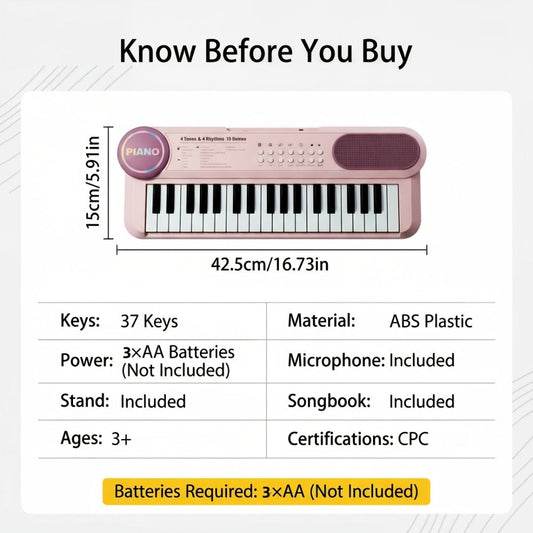 Kids Electronic Keyboard Piano, 37 Keys with Microphone in Three Colors