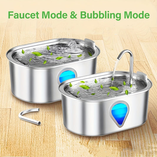 Stainless Steel Pet Water Fountain and Replacement Filter Options for Cats and Dogs