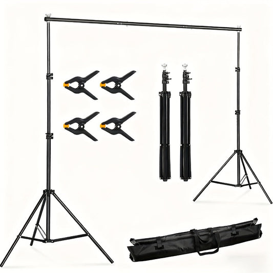 Backdrop Stand Kit, Adjustable 10 x 7 ft, with 4 Crossbars, 4 Clamps & Carry Bag