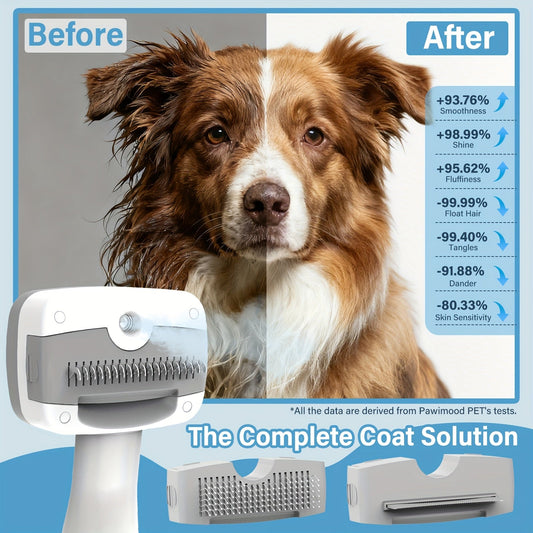 Pet Steam Grooming Brush with Fur-Release Button, Stainless Steel Bristles and Water Tank