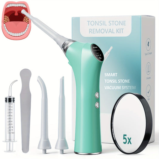 Tonsil Stone Remover Electric Vacuum Kit with LED Light, 3 Suction Modes & 5X Magnifying Mirror, Rechargeable