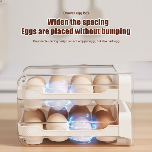 Egg Storage Container with Drawer, 32-Egg Double-Layer Fridge Organizer, White