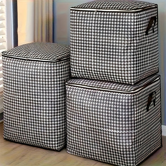 Storage Bag with Houndstooth Pattern, Double Zipper & Handles, 160L