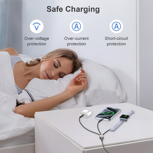 Multi Charging Cable Set, 3-in-2 USB-A & USB-C, 2 ft + 4 ft, Black Grey