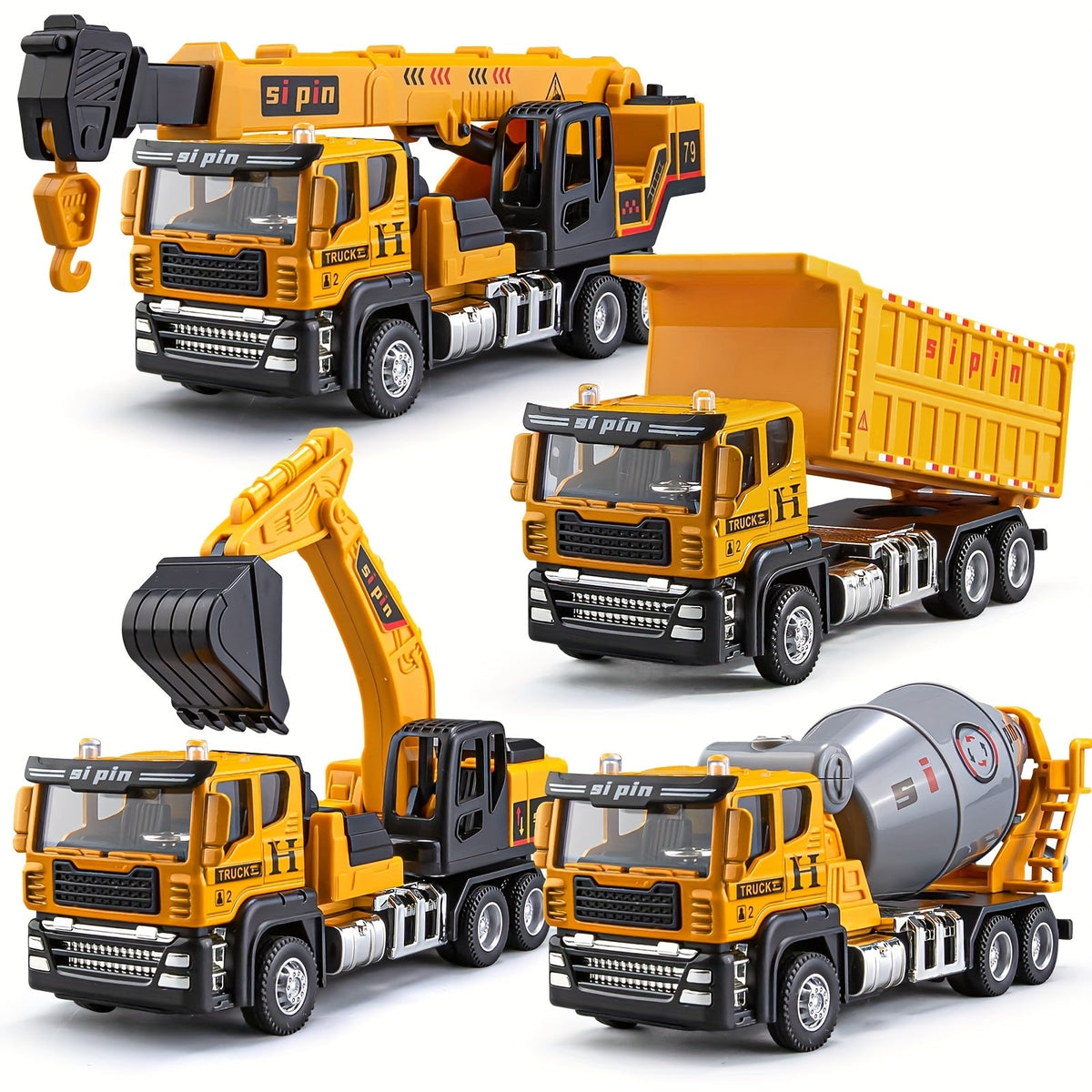 Construction Vehicle Toy Set with Excavator, Mixer, Dump Truck and Crane Options