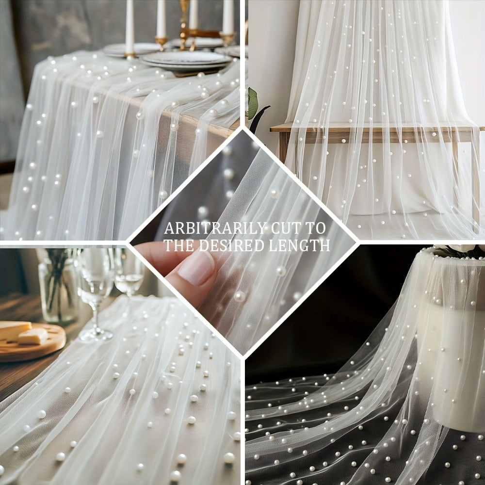White Pearl Sheer Tulle Fabric Roll 160x300cm – Elegant Organza Mesh for Wedding Backdrop Table Skirt Window Drape Party Decoration Bridal Shower Baby Shower Festive Event Decor
