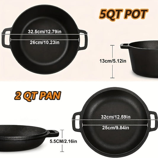 Pre-Seasoned Cast Iron Dutch Oven with Skillet Lid, 5.1- or 7-Quart Options
