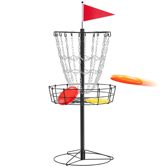 Portable Disc Golf Basket with 12 Galvanized Chains, Metal Frame & 4 Colors