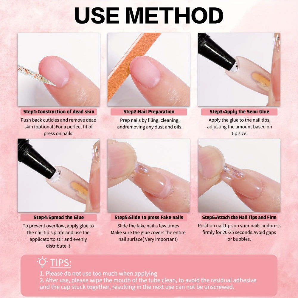 Semi-Solid Nail Glue Gel 3 Pack No UV Lamp Needed 10g Each - Extra Strong Anti-Drip Press On Nail Adhesive Quick Dry Long Lasting Waterproof Bond for False Nails Acrylic Tips Nail Extensions Women
