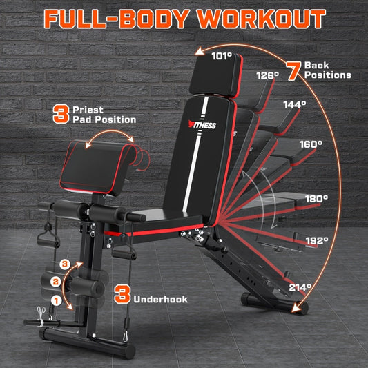 Adjustable Weight Bench with Folding Design and Padded Backrest for Home Gyms