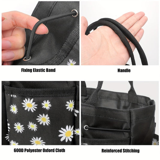 Garden Tool Bag with Multiple Pockets and Carry Handle, Daisy Pattern, Black or Gray