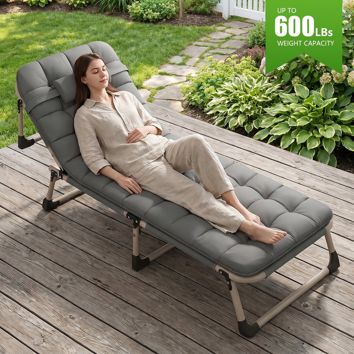 Folding Lounge Chair shown in the With Removable Pad-Load 600 Lbs option