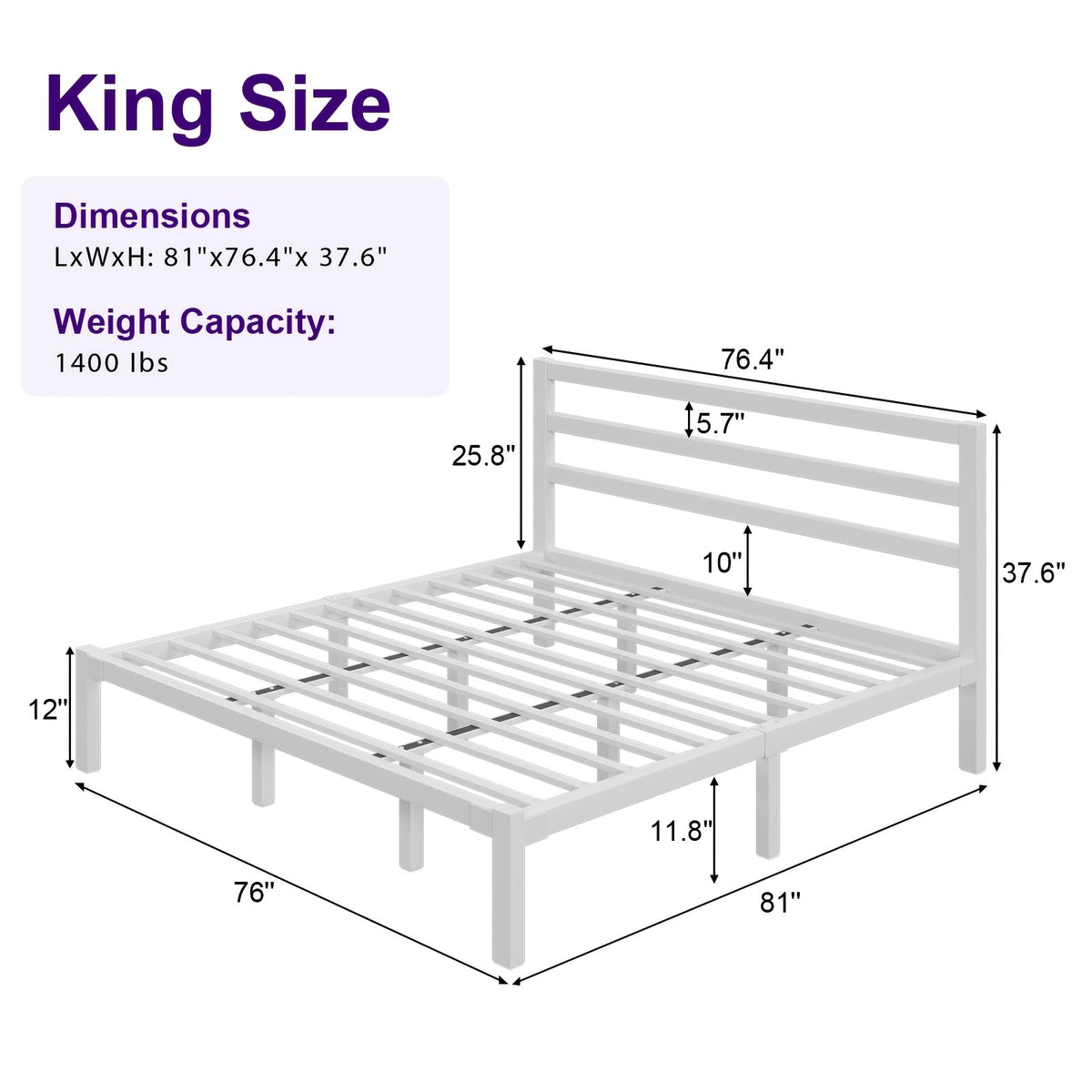 Bed Frame shown in the 【white】, King option