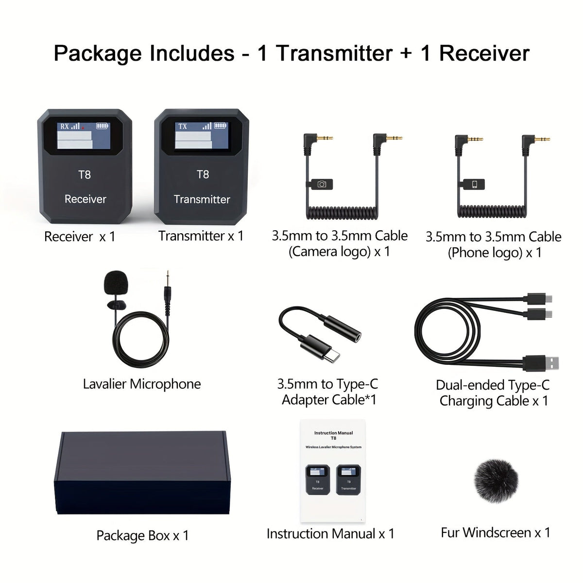 Recording Microphone shown in the 1 Transmitter + 1 Receiver option