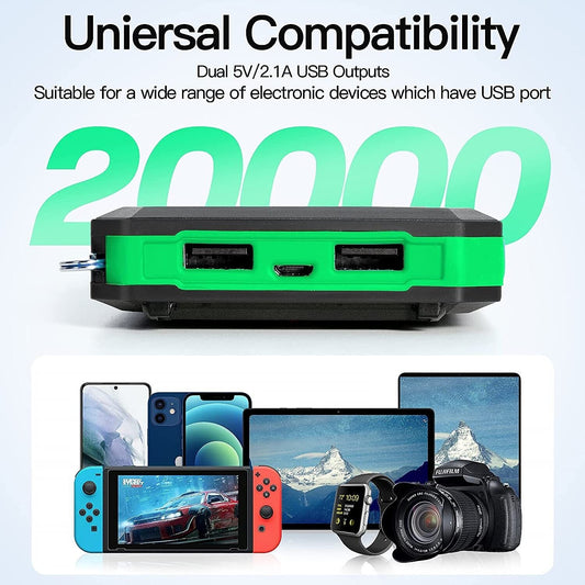 Solar Power Bank 20000mAh with Dual USB, Twin LED Flashlights and Compass