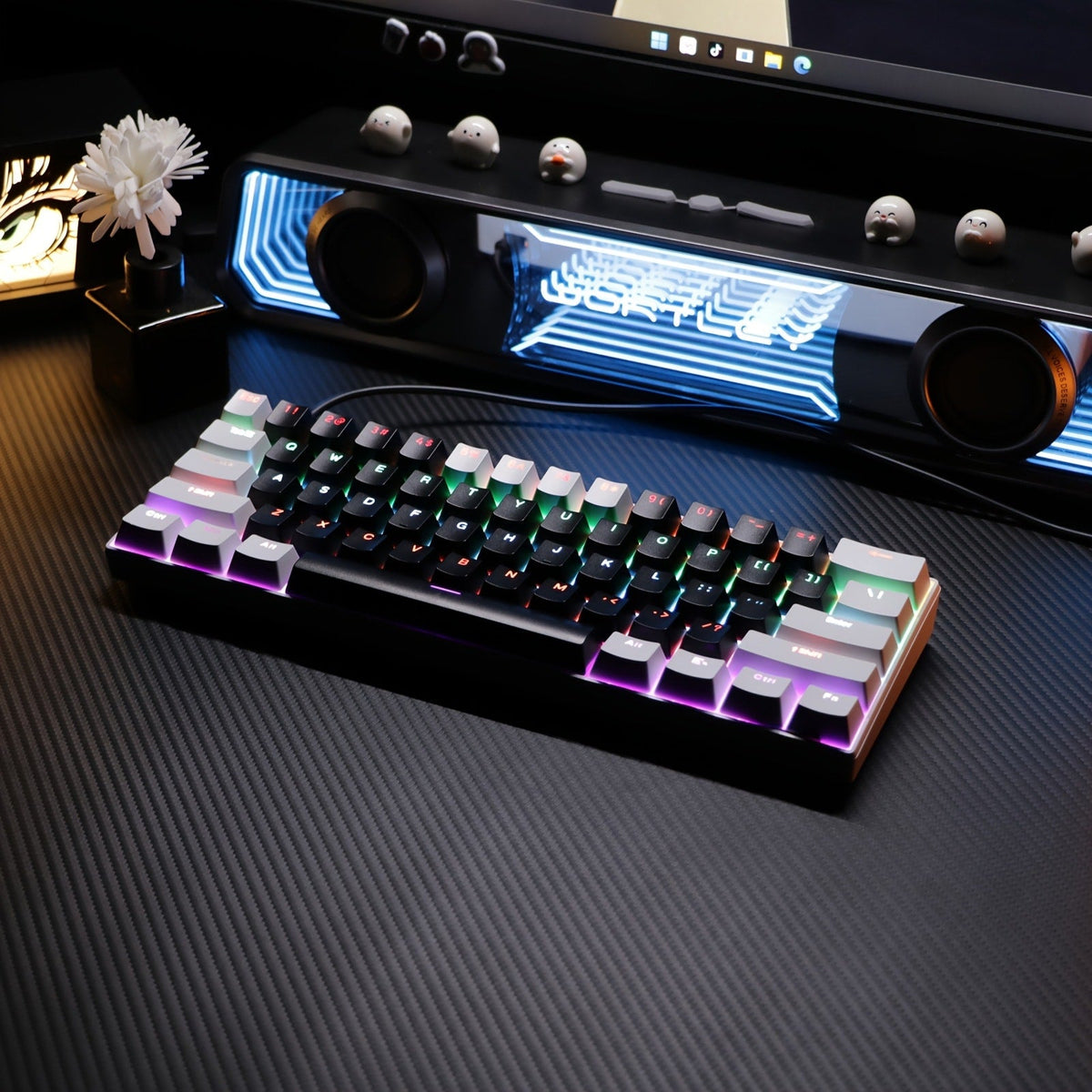 Mechanical Keyboard 61 Key Wired Cyan Switch RGB Backlit Double Shot Keycaps Compact Gaming Keyboard USB Cable for PC Mac Gamers Office Typists Business Travelers
