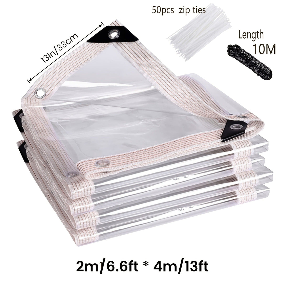 Clear Waterproof Tarp Heavy Duty Transparent PE Tarpaulin with Grommets – Rainproof Cover for Porch Canopy Henhouse Plant Camping & Outdoor Garden, Multi-Size