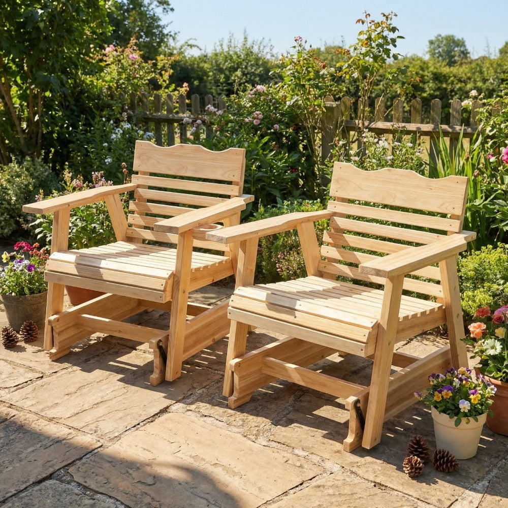 Wide Solid Wood Patio Rocking Chair with Armrests and Cup Holder detail image - detail view 7