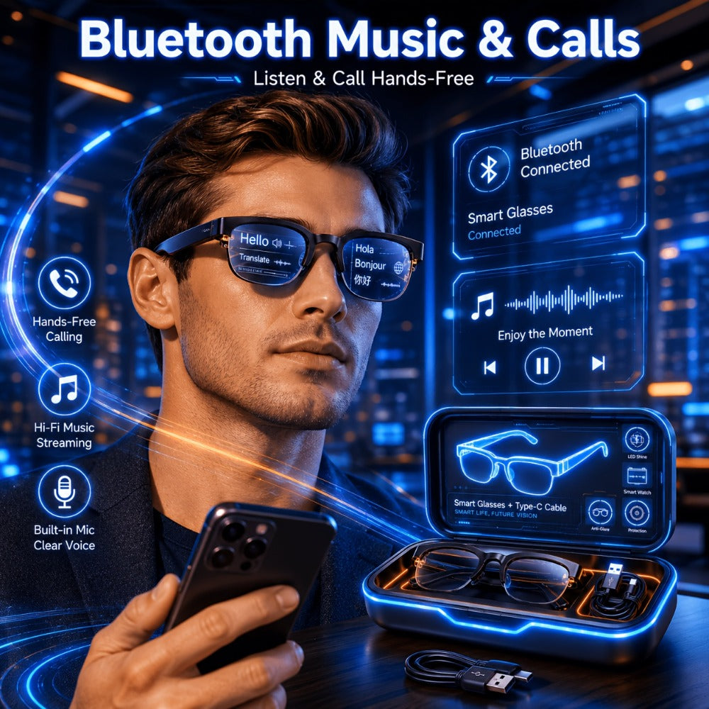 Open Ear Audio Glasses Gift Set with Case - AI Translation, Bluetooth Calling & Wireless Music, Built-in Mic, Hands-Free, Smart Fashion Glasses for Travel Driving Outdoor Business 2026