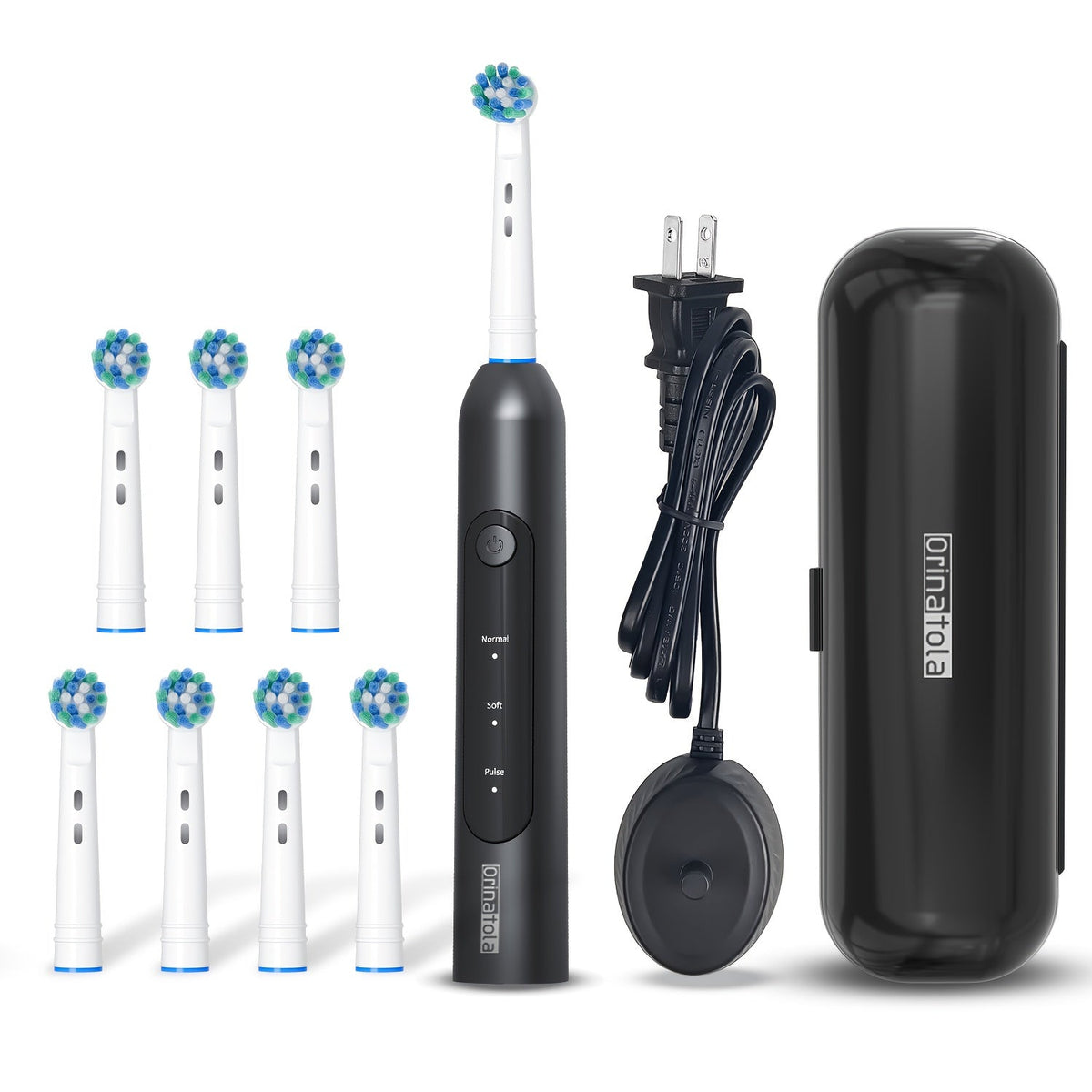 Rotating Electric Toothbrush with 8 Replacement Heads – Wireless Induction Charging, 3 Cleaning Modes, IPX7 Waterproof, Oral Care Gift for Family, Friends & Parents – Blue, Purple, Black