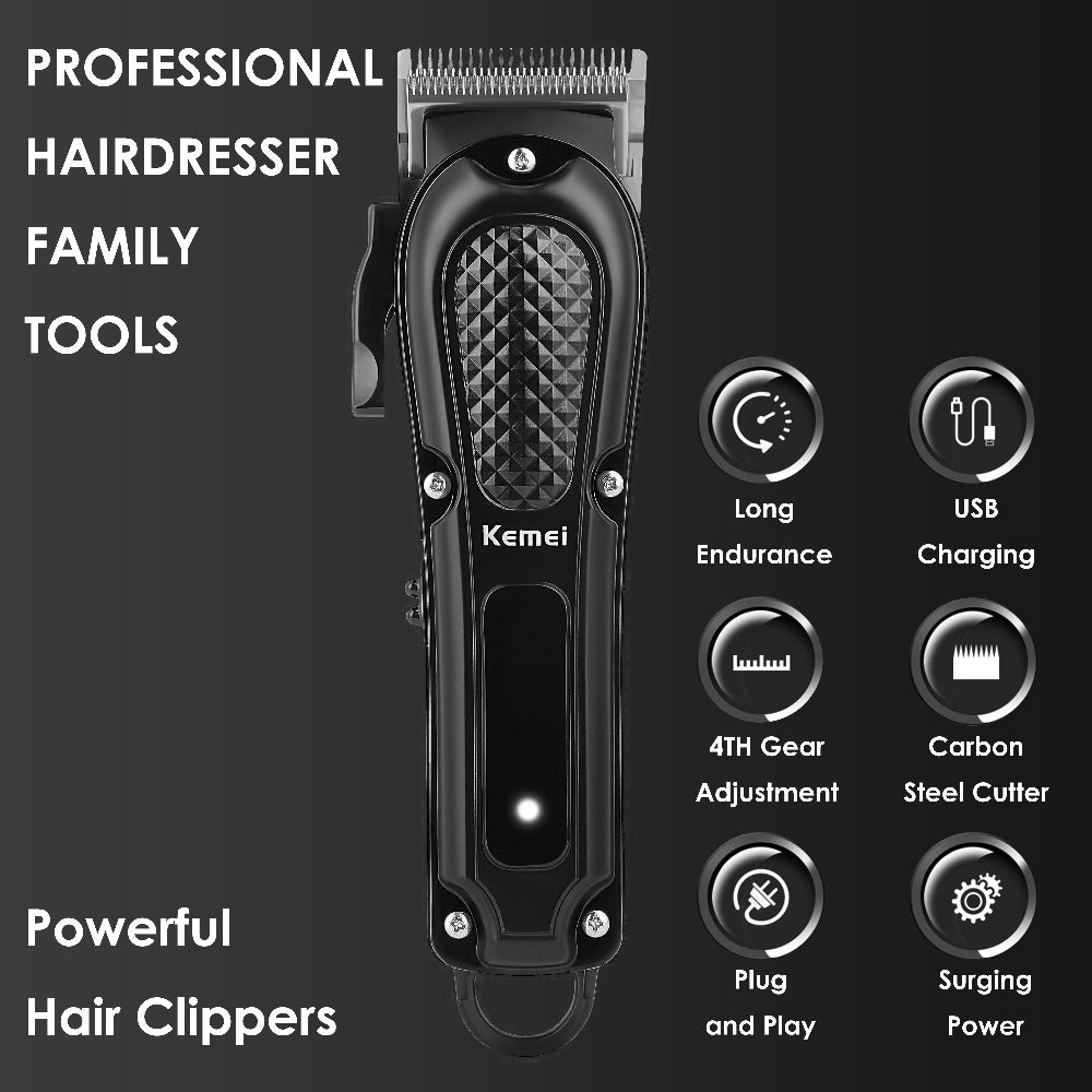 Kemei Hair Clipper & Beard Trimmer Set for Men — Professional Grooming Kit with Reciprocating Shaver, USB Rechargeable, Home & Salon Use, Father's Day & Birthday Gift for Dad