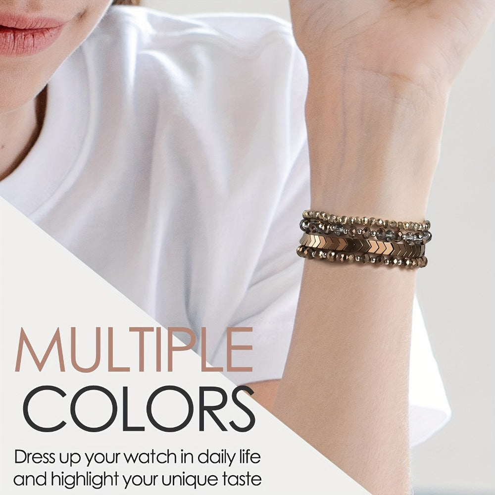 Beaded Watch Band for Samsung Galaxy Watch 4 5 Active 2 Classic 5 Pro 40mm 44mm 42mm 46mm 45mm 20mm Handcrafted Arrow Design Elastic Bracelet Replacement Strap Women Pink Silver Gold