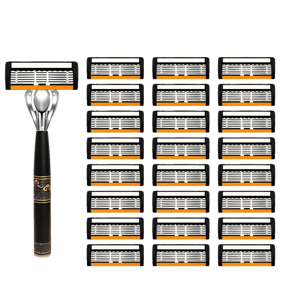 Men's Razor 6-Layer Blade Refill Kit with Handle Smooth Precise Shaving - Multiple Options 6 12 24 30 36 Blades Cartridge Razor Anti-Irritation Close Shave Grooming Gift for Men