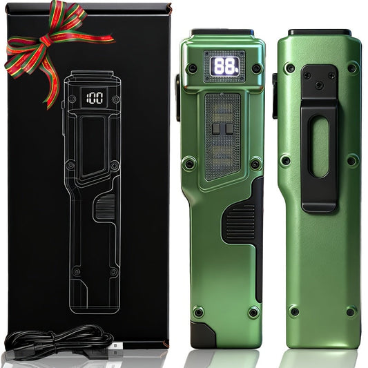 Tactical LED Flashlight EDC Flat Design - 3000 Lumen Rechargeable Torch, 8 Modes UV Light, Aluminum Body, Digital Display, 100M Range for Camping, Hiking & Emergency