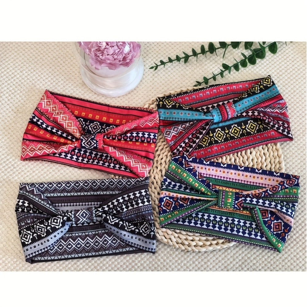 Floral Turban Headbands for Women 8 Pack Non-Slip Elastic Boho Knotted Wide Hair Wrap for Sports Yoga Running Workout Sweatband Moisture Wicking Fashion Hair Accessories Gift Set