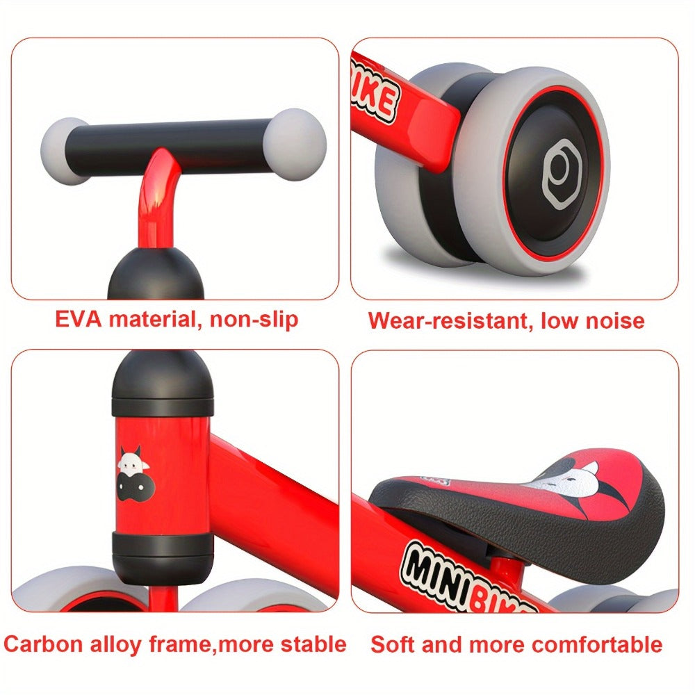 Four-Wheel Toddler Balance Bike with No Pedals and Color Options