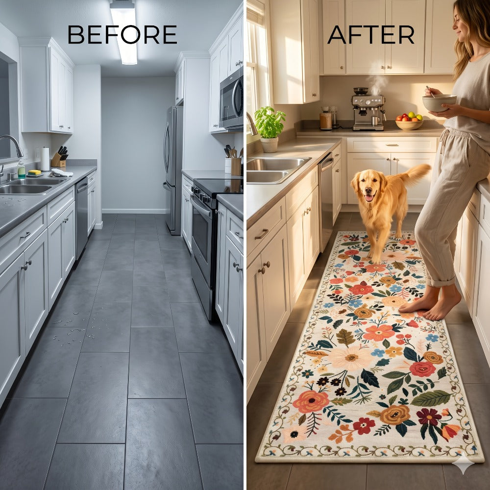 Bohemian Floral Plush Rug Non-Slip Machine Washable – Soft Floral Runner Mat for Bedroom, Kitchen, Bathroom, Entryway & Living Room – Easy Clean Indoor Home Decor Mat, 4 Sizes
