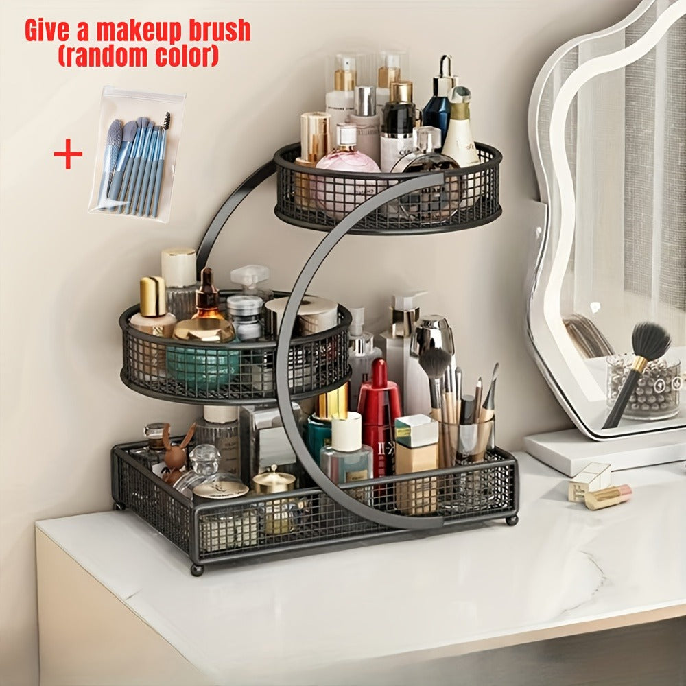 Lightweight Metal Cosmetic Storage Rack with Makeup Brushes Included No-Installation Countertop Organizer for Bathroom Dresser Vanity Skincare Makeup Black White