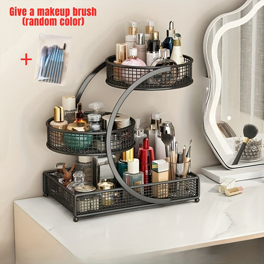 Metal Cosmetic Storage Rack with Makeup Brushes for Countertop Vanities