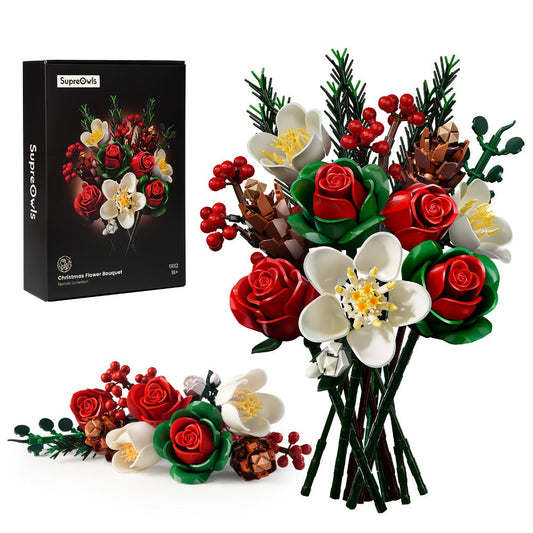 Flower Bouquet Building Kit, Rose & Lily DIY Brick Display Set