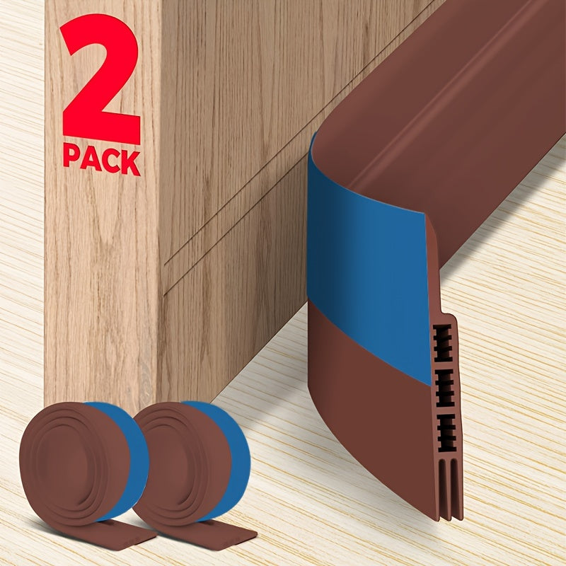 Door Draft Stopper 2pcs Silicone Weather Stripping 37" Under Door Seal Strip with Strong Adhesive – Noise Reduction, Energy Saving, Easy Install for Interior & Exterior Doors, Brown & Black
