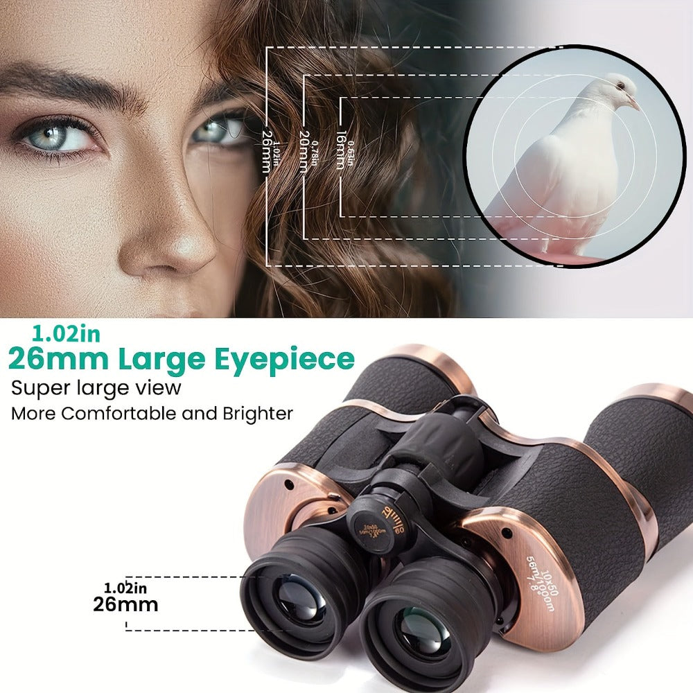 10x50 HD Binoculars for Adults, Professional Compact Long-Range Telescope with FMC Coating & BAK4 Prism, Durable Rubber Grip, Ideal for Hiking, Camping, Bird Watching, Football Games, Concerts