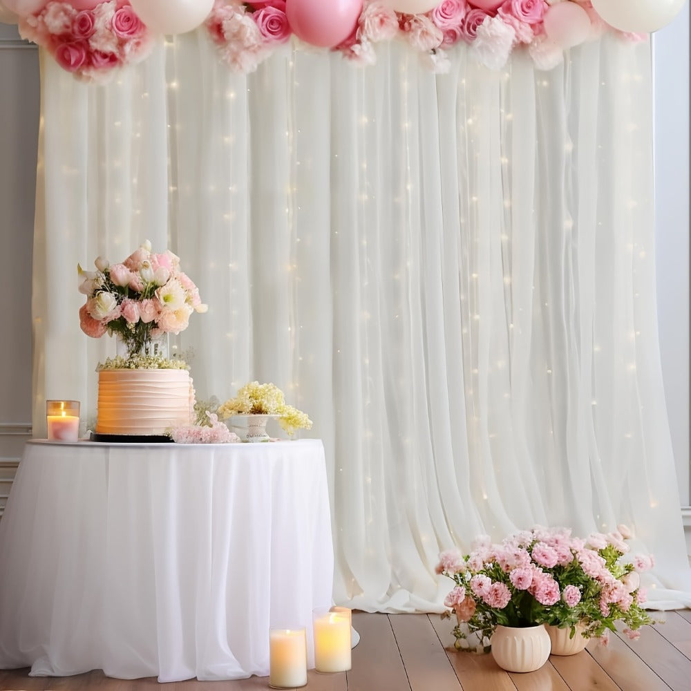 White Velvet Backdrop Curtains with String Lights 2pcs 5.2x10FT Sheer Background Decoration for Wedding Birthday Party Photo Booth Photography Stage Decor USB Powered Fairy Lights Included