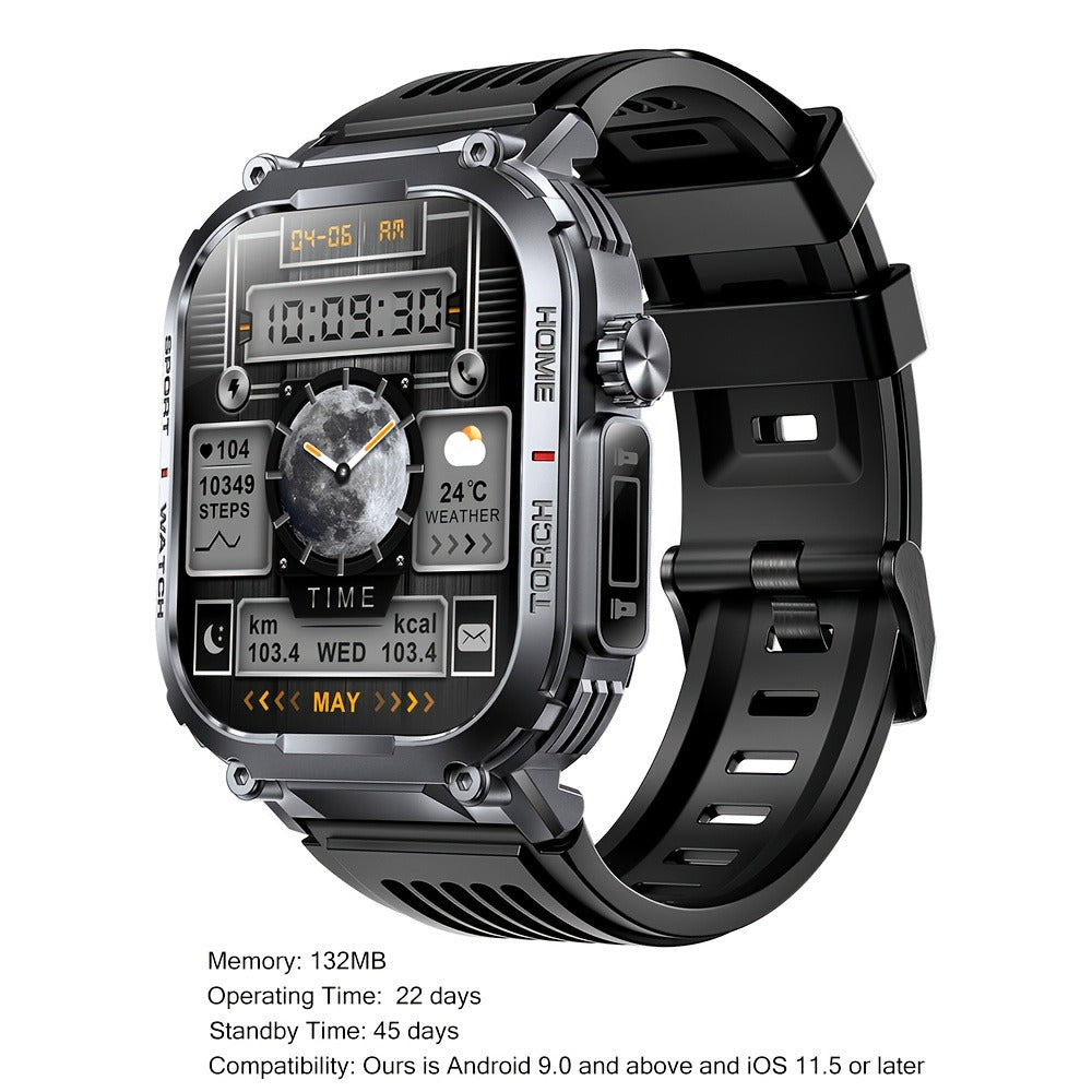 LED Flashlight Smartwatch for Men 2.02 Inch TFT Waterproof Wireless Calling Sleep Monitor Pedometer Activity Tracker iOS Android – Gift for Dad Boyfriend Husband