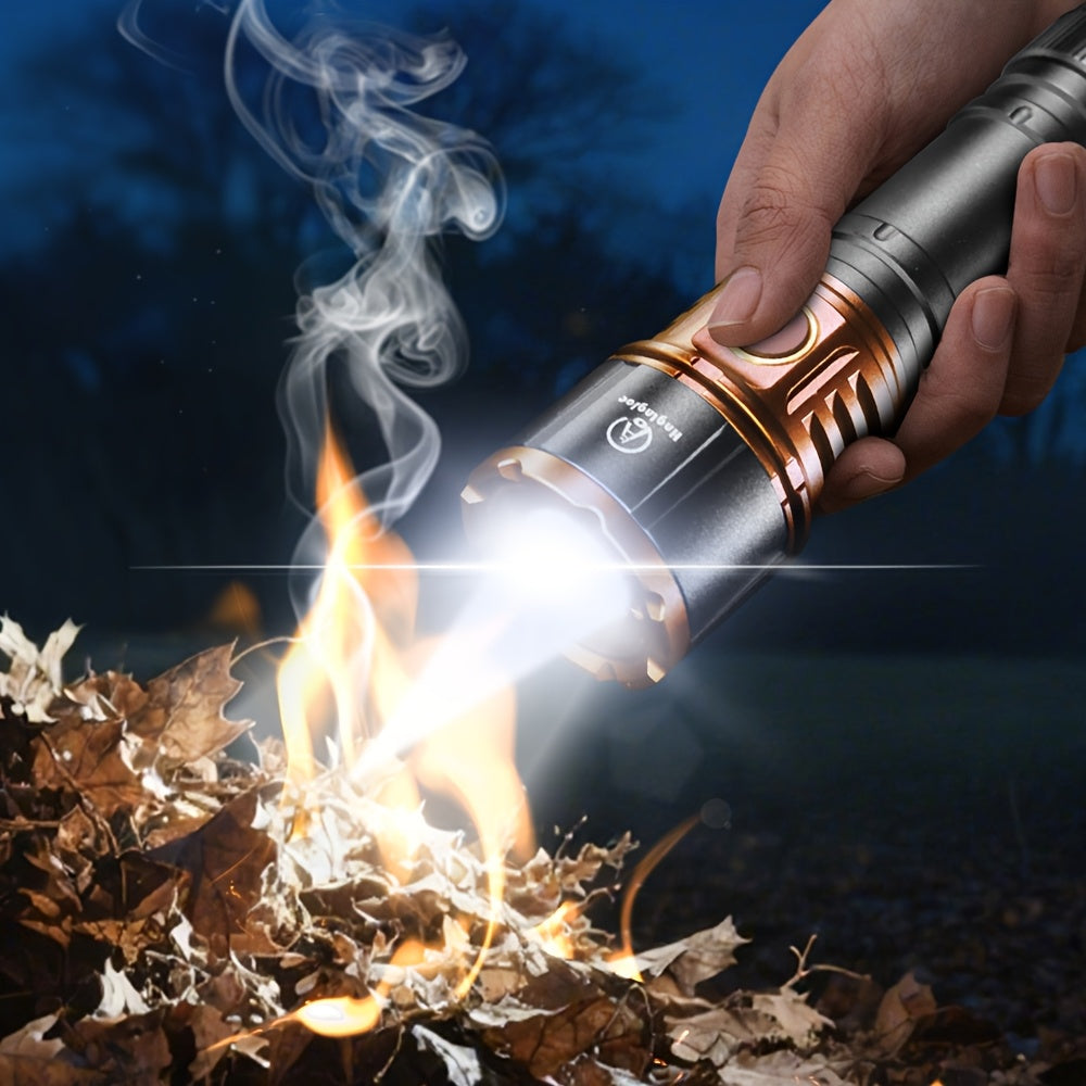 High Lumen Flashlight 4500LM, Aluminum Alloy LED Torch with Fresnel Lens Adjustable Beam, USB-C Rechargeable 21700 3000mAh Battery, Long Runtime, for Camping Fishing Night Riding Outdoor Survival