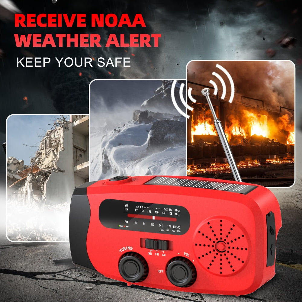 NOAA Emergency Weather Radio Solar Hand Crank with 2000mAh Power Bank & LED Flashlight – AM/FM/NOAA Portable Survival Radio, USB Charging, Solar Powered, Hurricane & Winter Storm Preparedness Gear