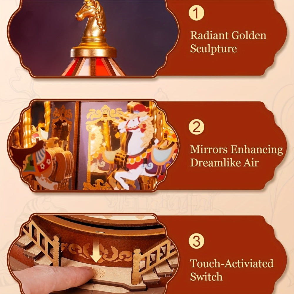 Rolife Carousel Music Box Kit, DIY 3D Wooden Model