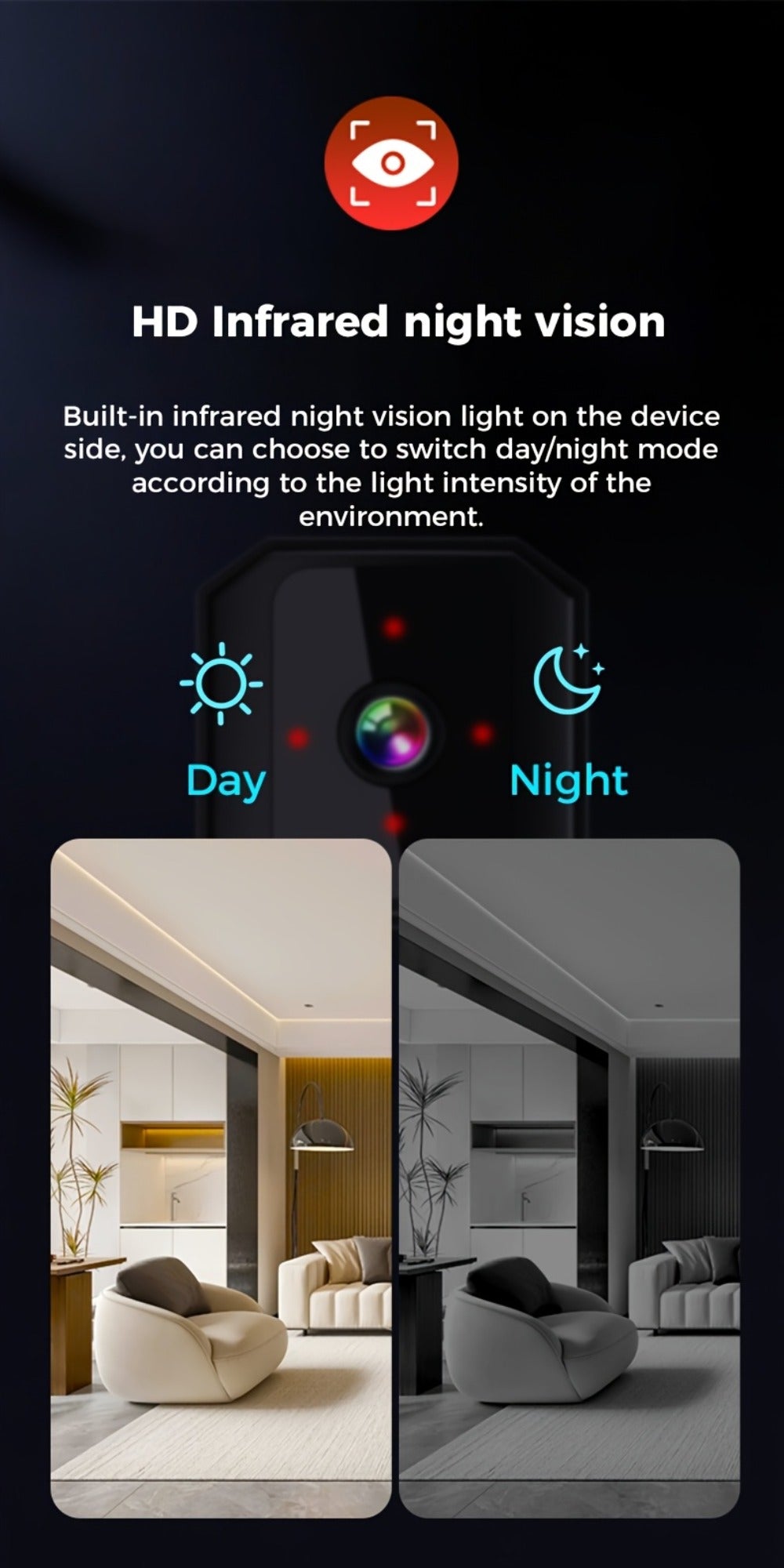 Mini Plug-In Security Camera Indoor Flexible WiFi with Night Vision, 24/7 Motion Alerts & TF Card Local Storage – No Monthly Fees, Perfect for Garage, Baby Room & Home Surveillance