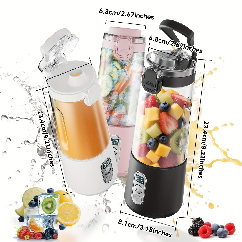 Portable Smoothie Blender USB-C Fast Charge 6-Blade Stainless Steel – Digital Timer Battery Display High-Speed Ice Crush No-Spill Lid | Protein Shake Gym Travel Blender in Black Pink White