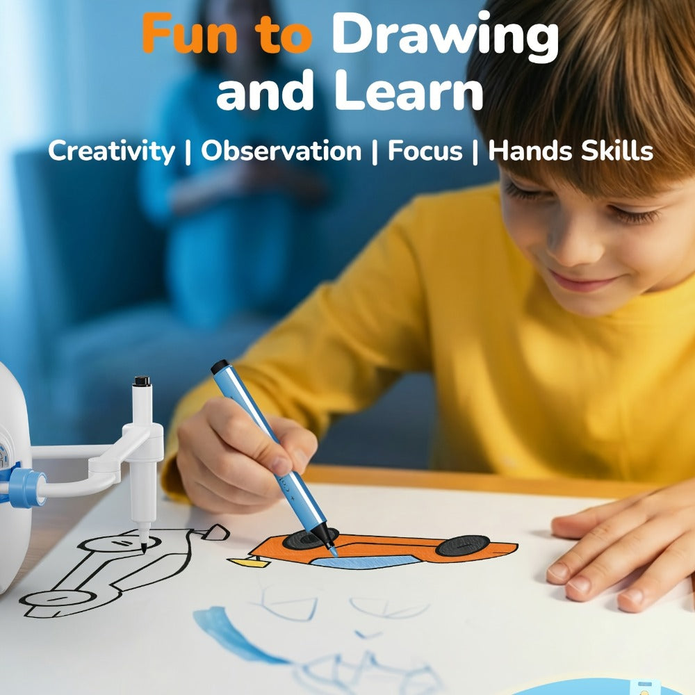 Drawing Robot for Kids Ages 3-8 — Rechargeable 4-in-1 Interactive Learning Machine with 100 Drawing Cards & Color Pens, STEM Art Toy Gift for Boys Girls, Birthday Christmas White Pink
