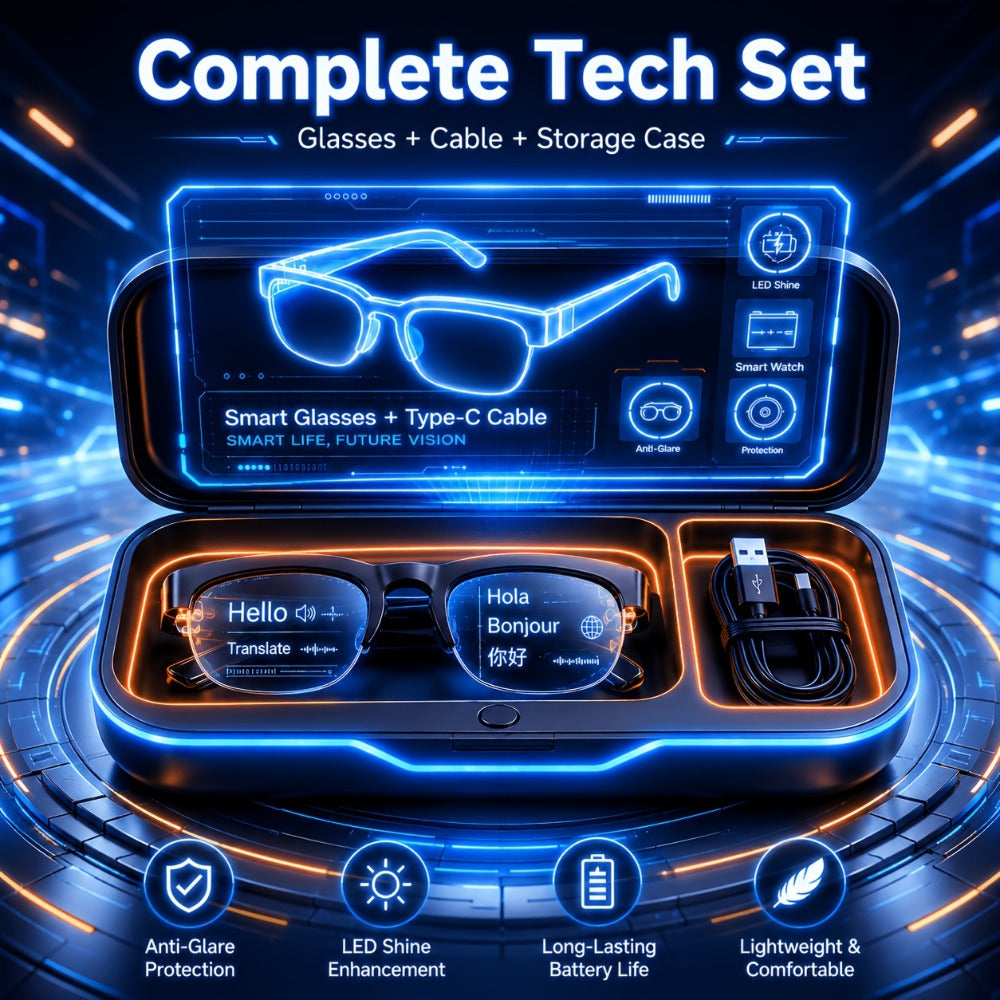 Open Ear Audio Glasses Gift Set with Case - AI Translation, Bluetooth Calling & Wireless Music, Built-in Mic, Hands-Free, Smart Fashion Glasses for Travel Driving Outdoor Business 2026