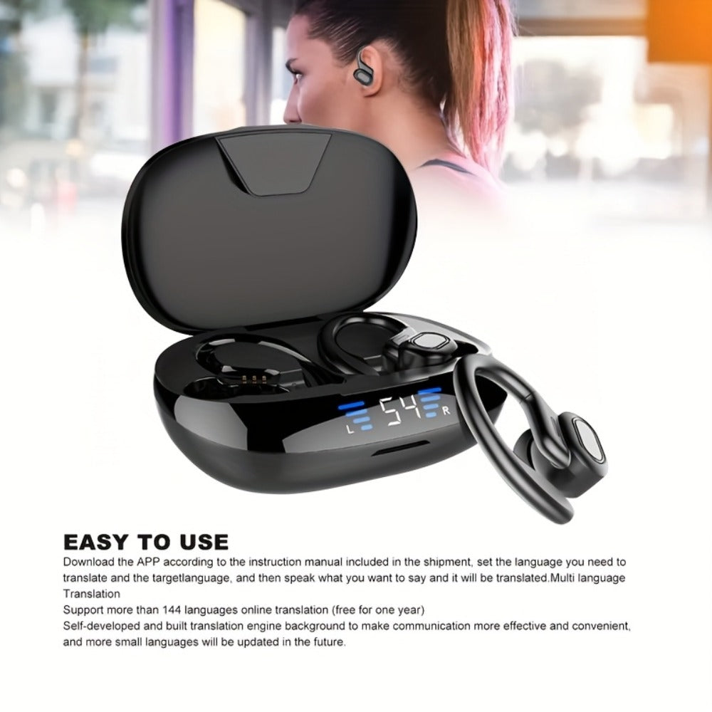 Earhook Open-Ear Sports Earbuds Bluetooth 5.4 LED Digital Display Charging Case 8H Playback Built-In Mic Wireless Headphones for Running Workout Gym Cycling Black Red