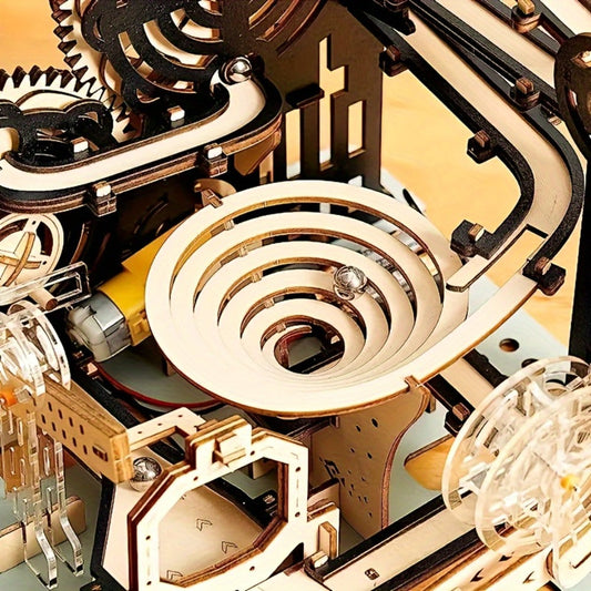 3D Wooden Marble Run Kit, DIY Mechanical Model in Electric 2.0 or Manual 1.0 for Teens & Adults
